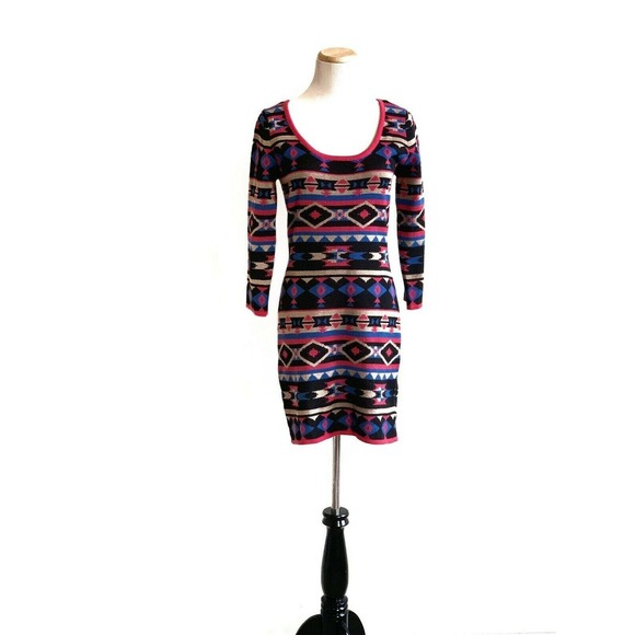 FLYING TOMATO Aztec Tribal Print Long Sleeves Mini Dress Size M - Picture 5 of 11